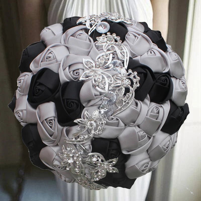 Navy and Champagne Silk Rose Wedding Bouquet - Luzilly Bridal & Apparel