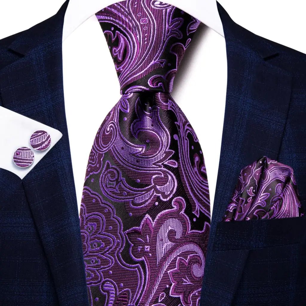 Navy Blue 63inches Mens Tie Set Extra Long Ties for Men Handkerchief Woven Classic Mens 160cm Necktie Pocket Square Hi-Tie silk - Luzilly Bridal & Apparel