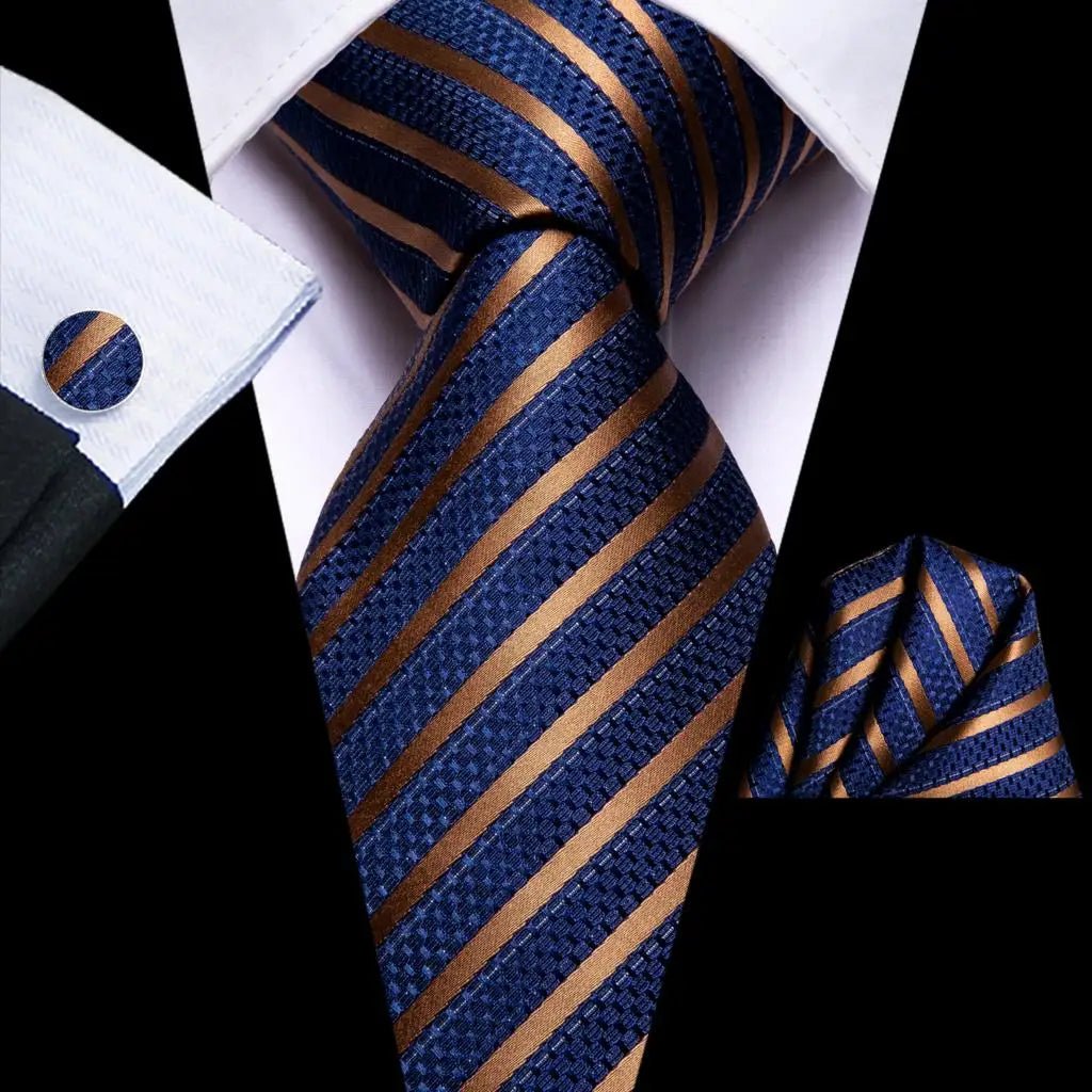 Navy Blue 63inches Mens Tie Set Extra Long Ties for Men Handkerchief Woven Classic Mens 160cm Necktie Pocket Square Hi-Tie silk - Luzilly Bridal & Apparel