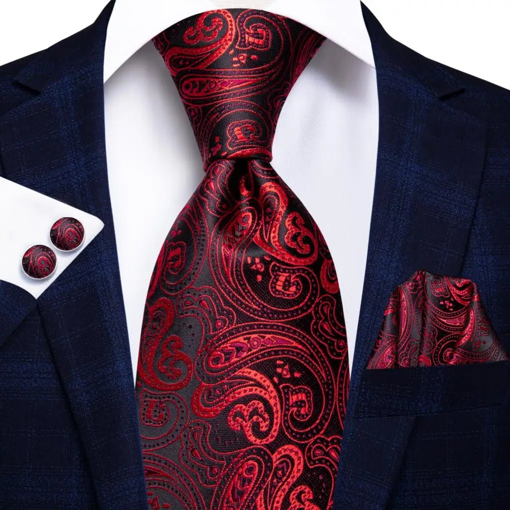 Navy Blue 63inches Mens Tie Set Extra Long Ties for Men Handkerchief Woven Classic Mens 160cm Necktie Pocket Square Hi-Tie silk - Luzilly Bridal & Apparel