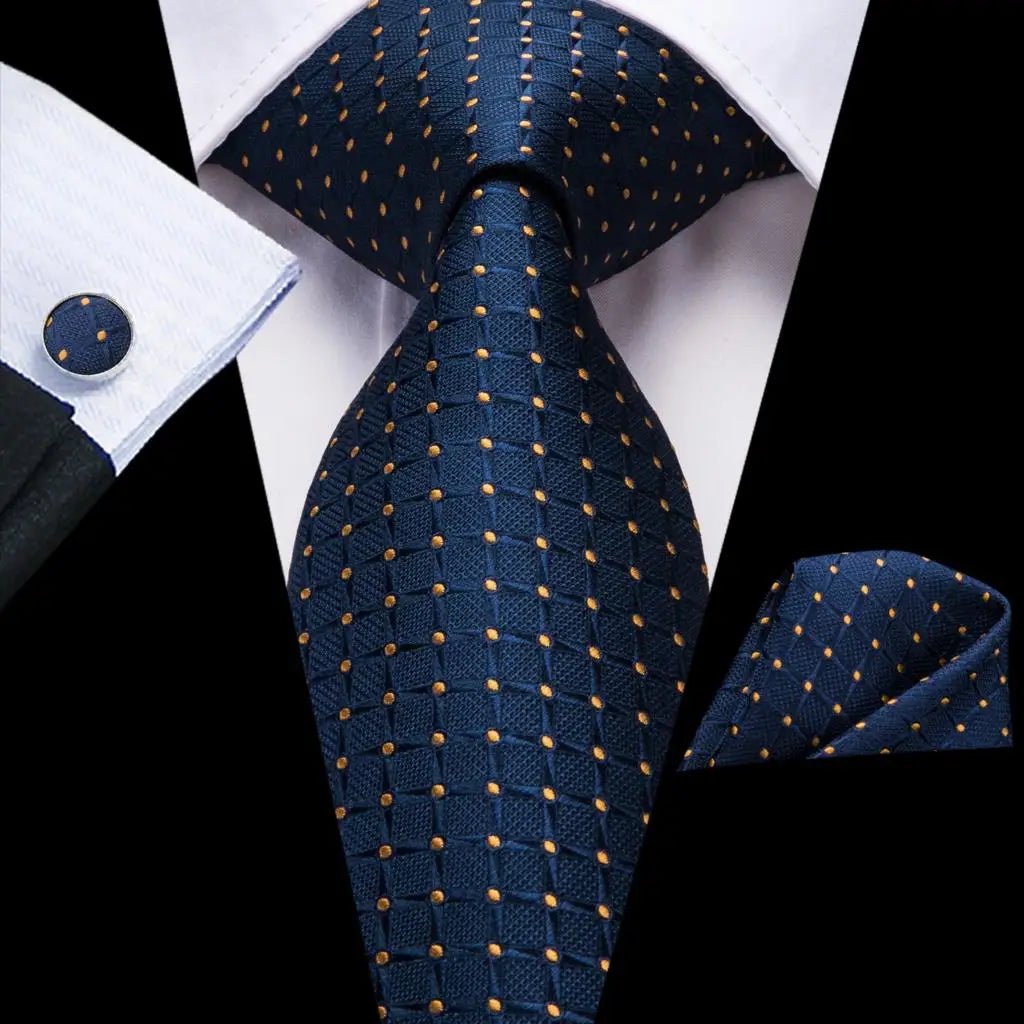 Navy Blue 63inches Mens Tie Set Extra Long Ties for Men Handkerchief Woven Classic Mens 160cm Necktie Pocket Square Hi-Tie silk - Luzilly Bridal & Apparel