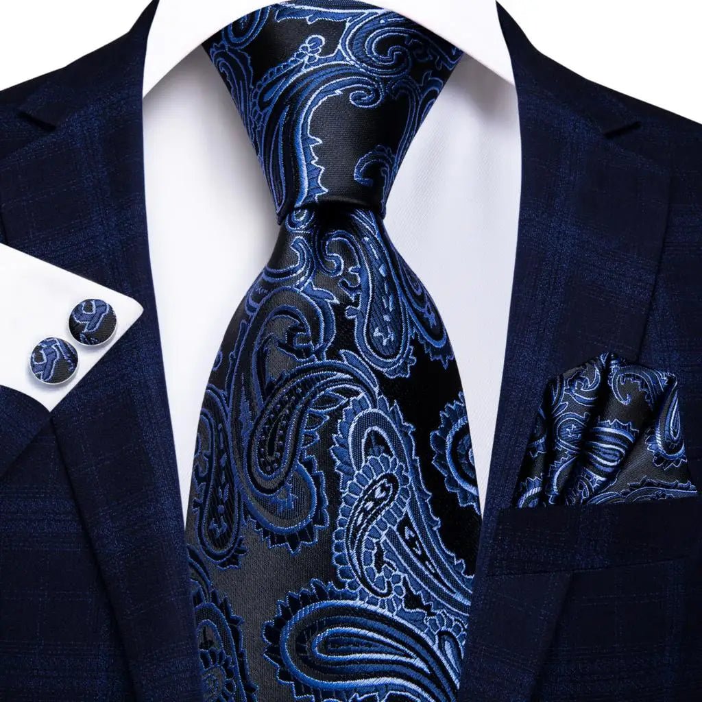 Navy Blue 63inches Mens Tie Set Extra Long Ties for Men Handkerchief Woven Classic Mens 160cm Necktie Pocket Square Hi-Tie silk - Luzilly Bridal & Apparel