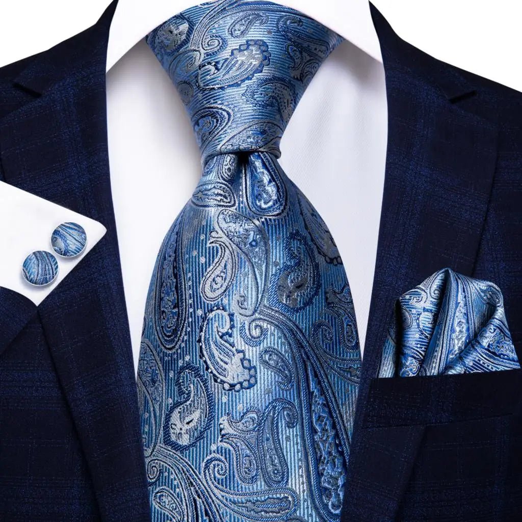 Navy Blue 63inches Mens Tie Set Extra Long Ties for Men Handkerchief Woven Classic Mens 160cm Necktie Pocket Square Hi-Tie silk - Luzilly Bridal & Apparel