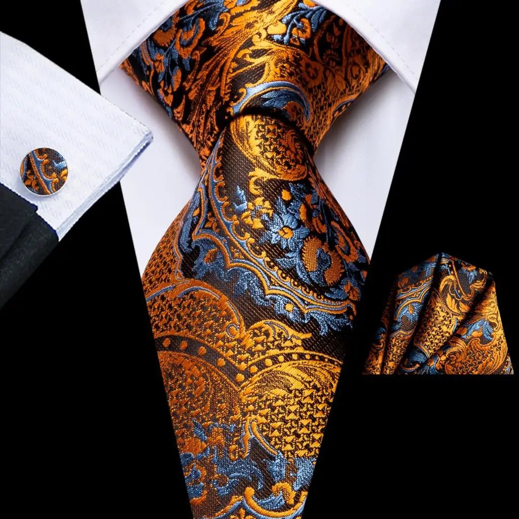 Navy Blue 63inches Mens Tie Set Extra Long Ties for Men Handkerchief Woven Classic Mens 160cm Necktie Pocket Square Hi-Tie silk - Luzilly Bridal & Apparel