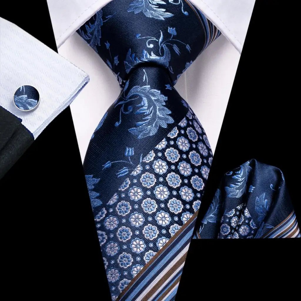 Navy Blue 63inches Mens Tie Set Extra Long Ties for Men Handkerchief Woven Classic Mens 160cm Necktie Pocket Square Hi-Tie silk - Luzilly Bridal & Apparel