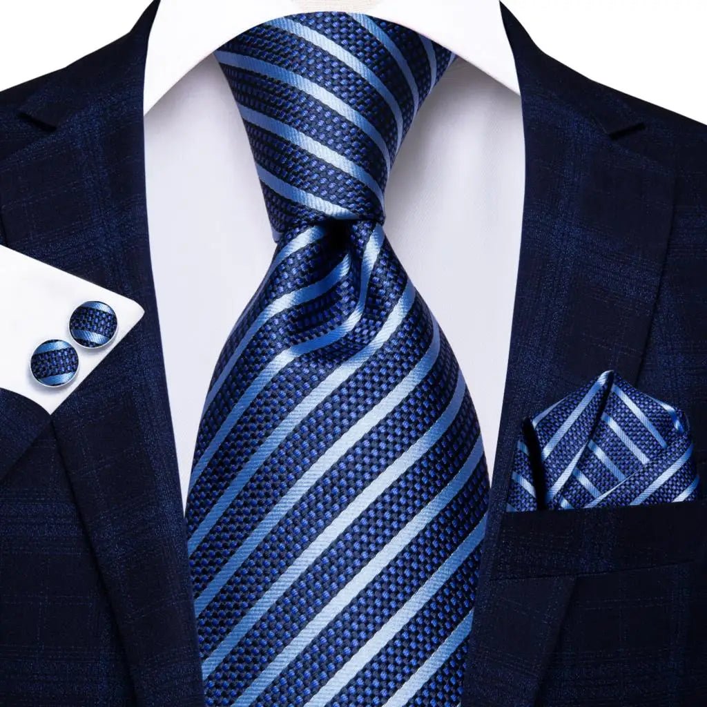 Navy Blue 63inches Mens Tie Set Extra Long Ties for Men Handkerchief Woven Classic Mens 160cm Necktie Pocket Square Hi-Tie silk - Luzilly Bridal & Apparel