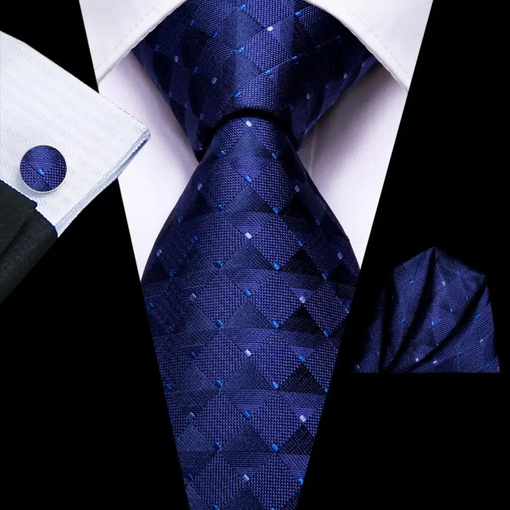 Navy Blue 63inches Mens Tie Set Extra Long Ties for Men Handkerchief Woven Classic Mens 160cm Necktie Pocket Square Hi-Tie silk - Luzilly Bridal & Apparel