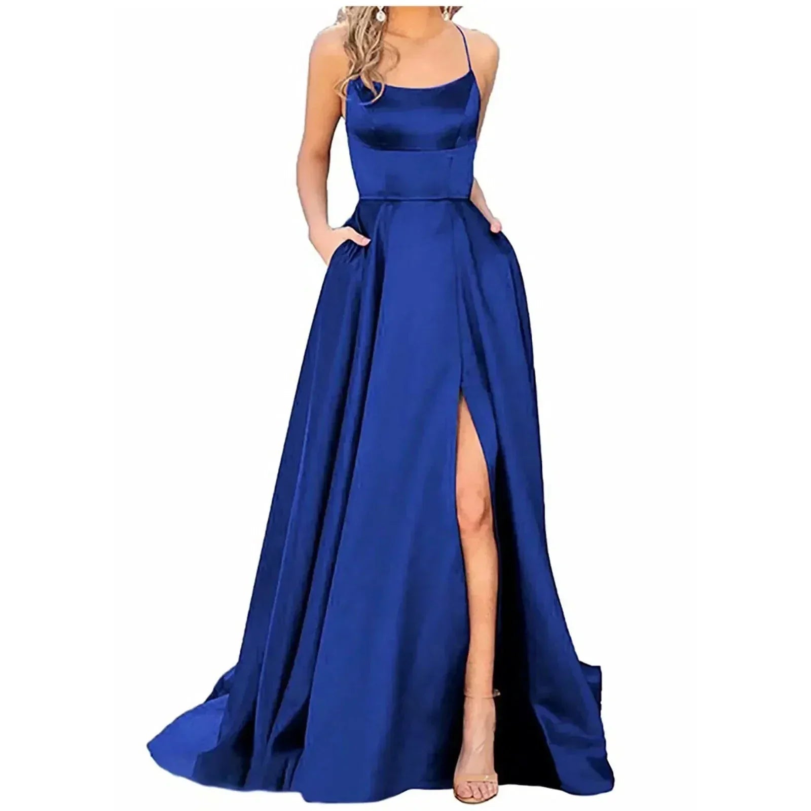 Navy Blue Bridesmaid Dress For Weddings Woman Guest 2024 Sexy Spaghetti Straps Split Prom Party Gowns Long Maid Of Dresses - Luzilly Bridal & Apparel