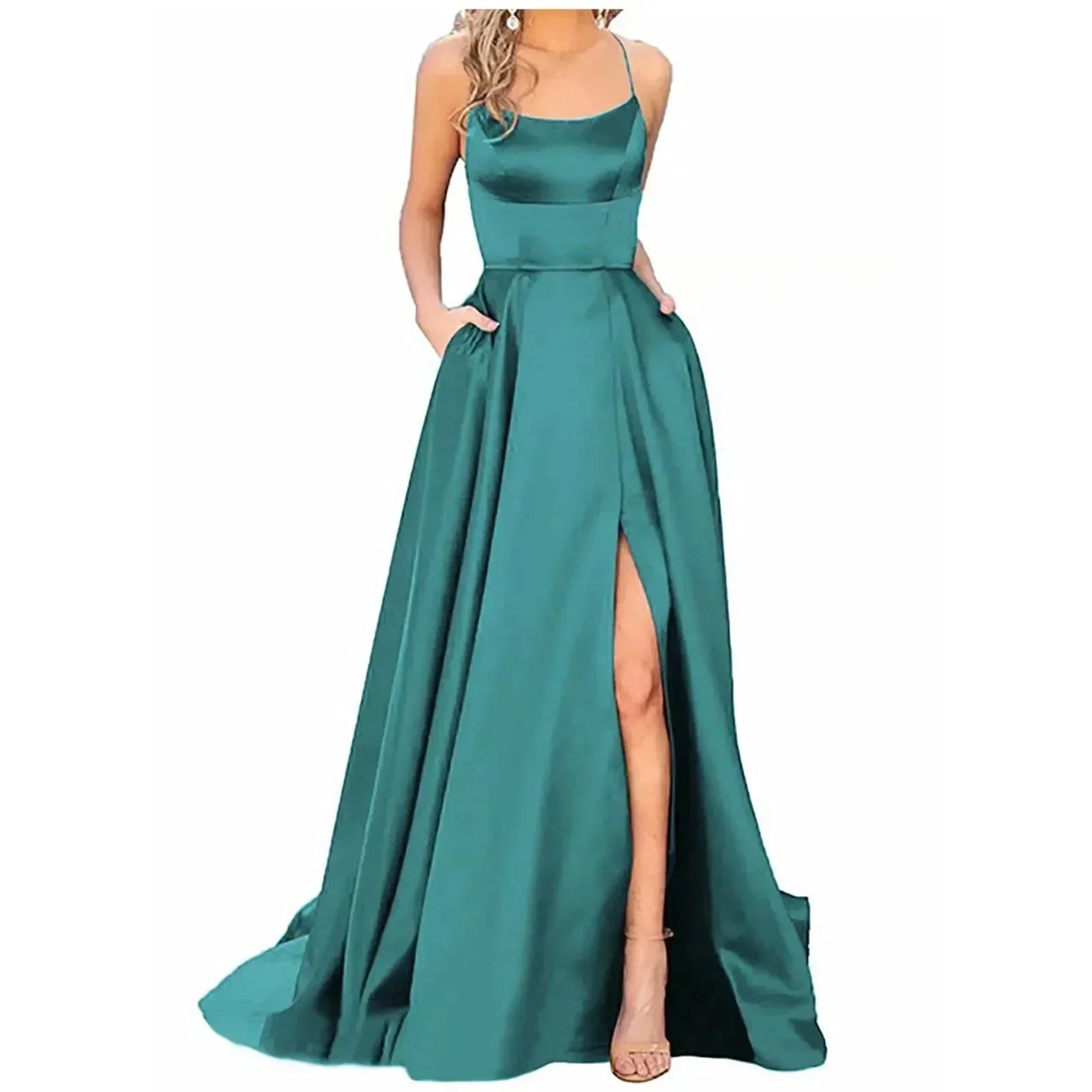 Navy Blue Bridesmaid Dress For Weddings Woman Guest 2024 Sexy Spaghetti Straps Split Prom Party Gowns Long Maid Of Dresses - Luzilly Bridal & Apparel