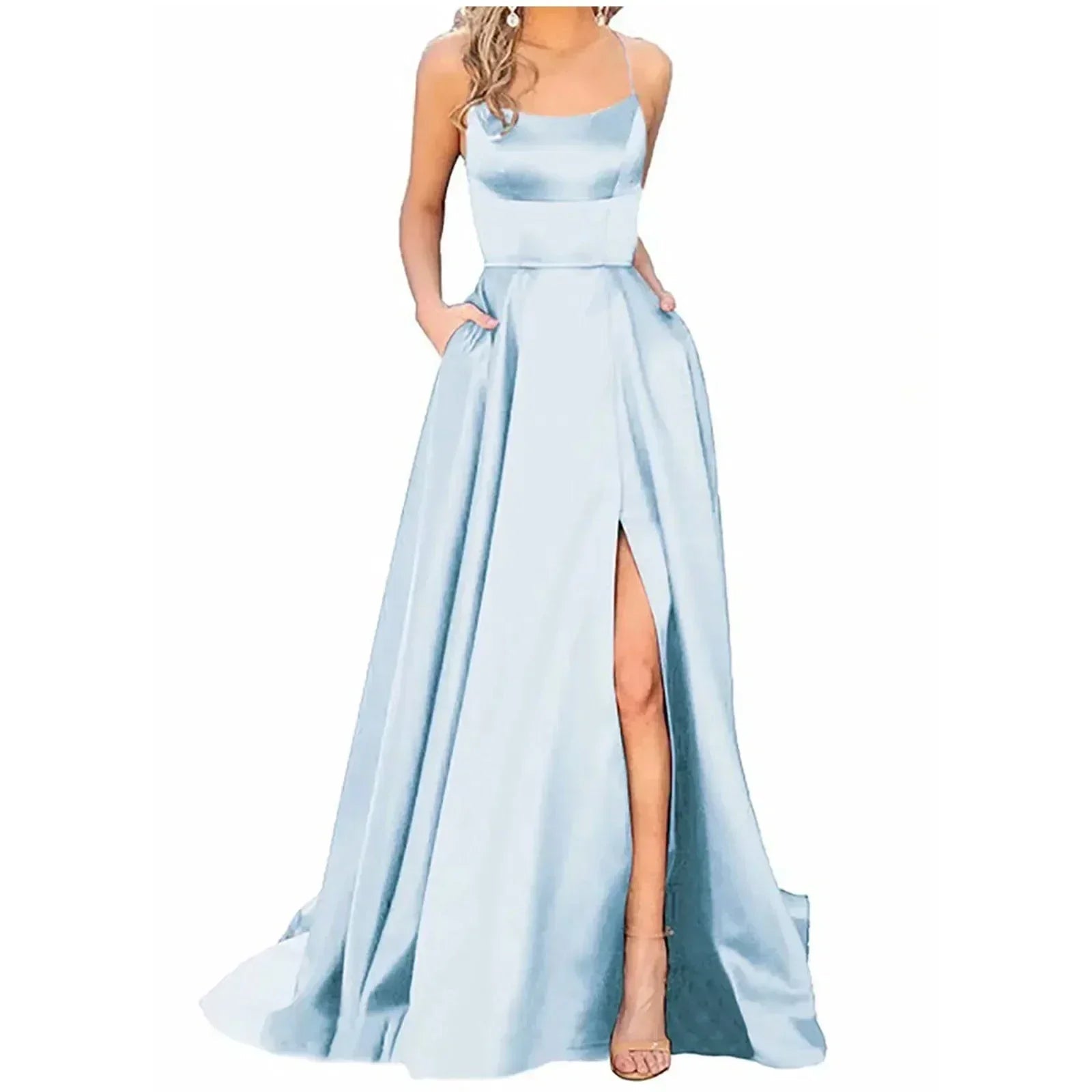Navy Blue Bridesmaid Dress For Weddings Woman Guest 2024 Sexy Spaghetti Straps Split Prom Party Gowns Long Maid Of Dresses - Luzilly Bridal & Apparel