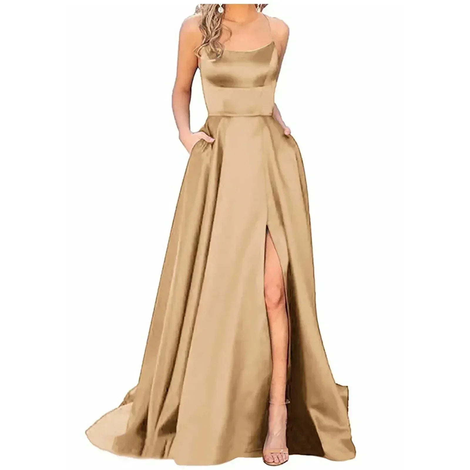 Navy Blue Bridesmaid Dress For Weddings Woman Guest 2024 Sexy Spaghetti Straps Split Prom Party Gowns Long Maid Of Dresses - Luzilly Bridal & Apparel