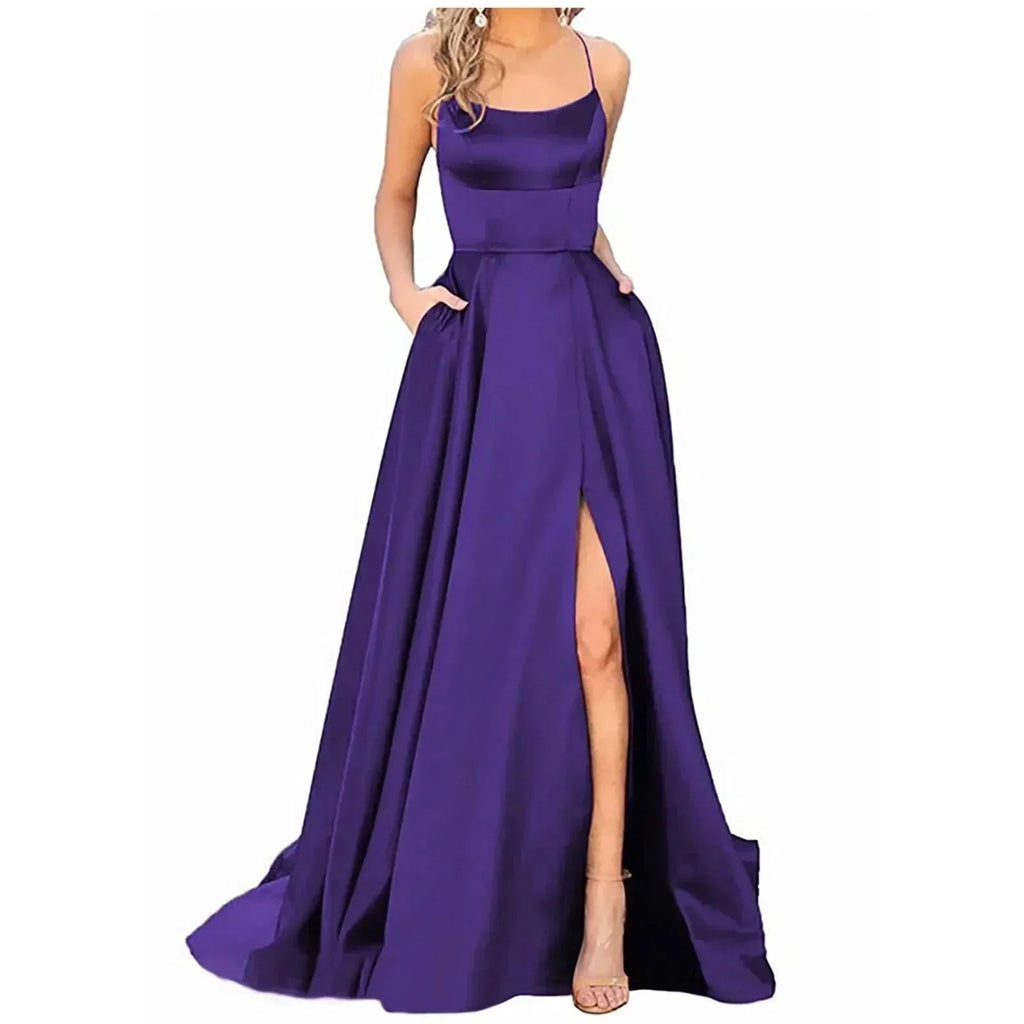 Navy Blue Bridesmaid Dress For Weddings Woman Guest 2024 Sexy Spaghetti Straps Split Prom Party Gowns Long Maid Of Dresses - Luzilly Bridal & Apparel