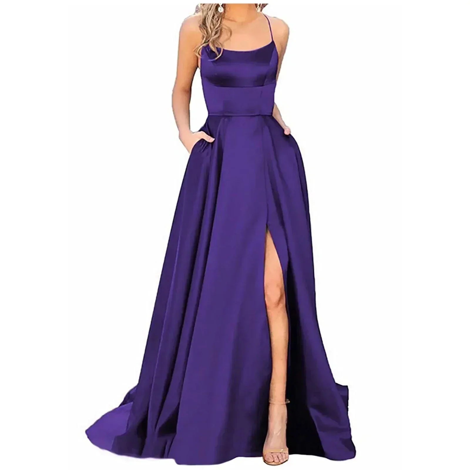 Navy Blue Bridesmaid Dress For Weddings Woman Guest 2024 Sexy Spaghetti Straps Split Prom Party Gowns Long Maid Of Dresses - Luzilly Bridal & Apparel