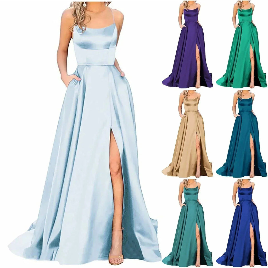 Navy Blue Bridesmaid Dress For Weddings Woman Guest 2024 Sexy Spaghetti Straps Split Prom Party Gowns Long Maid Of Dresses - Luzilly Bridal & Apparel