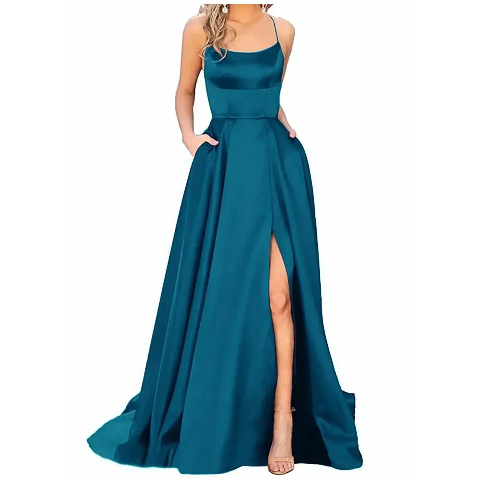 Navy Blue Bridesmaid Dress For Weddings Woman Guest 2024 Sexy Spaghetti Straps Split Prom Party Gowns Long Maid Of Dresses - Luzilly Bridal & Apparel
