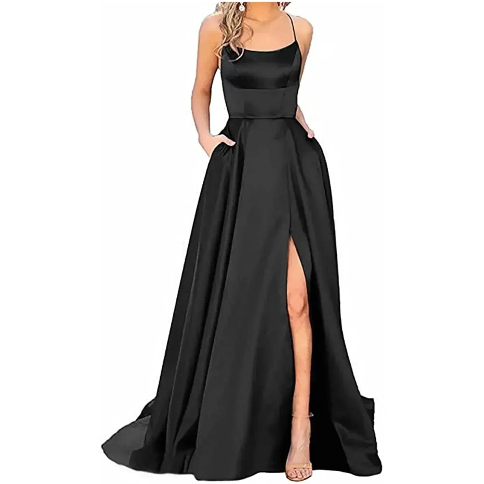 Navy Blue Bridesmaid Dress For Weddings Woman Guest 2024 Sexy Spaghetti Straps Split Prom Party Gowns Long Maid Of Dresses - Luzilly Bridal & Apparel