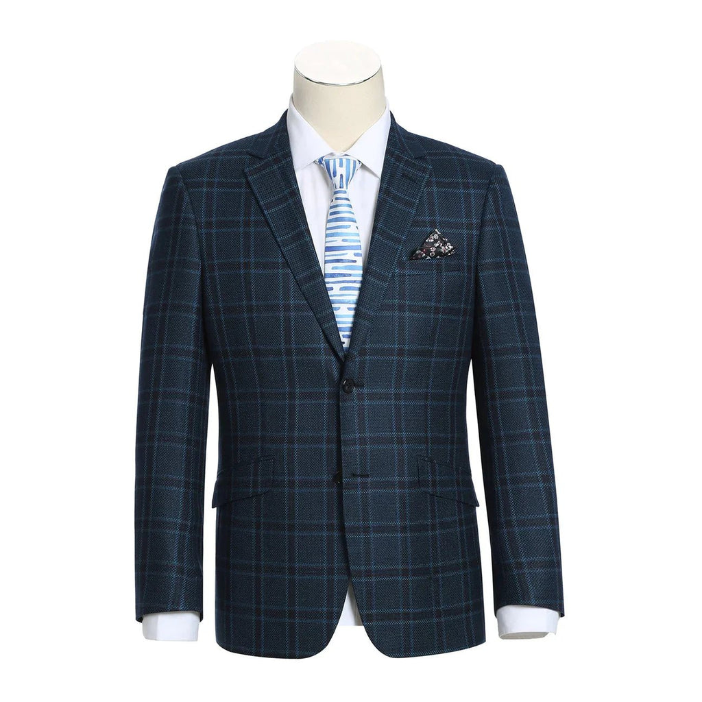Navy Checked Slim-Fit Wool Sport Jacket - Luzilly Bridal & Apparel