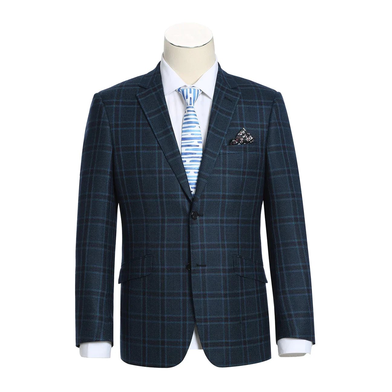 Navy Checked Slim-Fit Wool Sport Jacket - Luzilly Bridal & Apparel