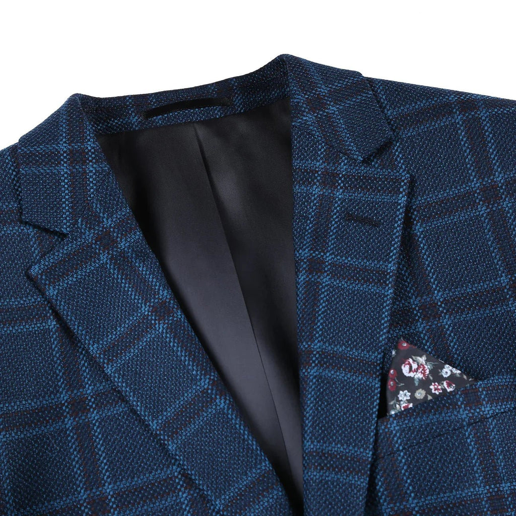 Navy Checked Slim-Fit Wool Sport Jacket - Luzilly Bridal & Apparel