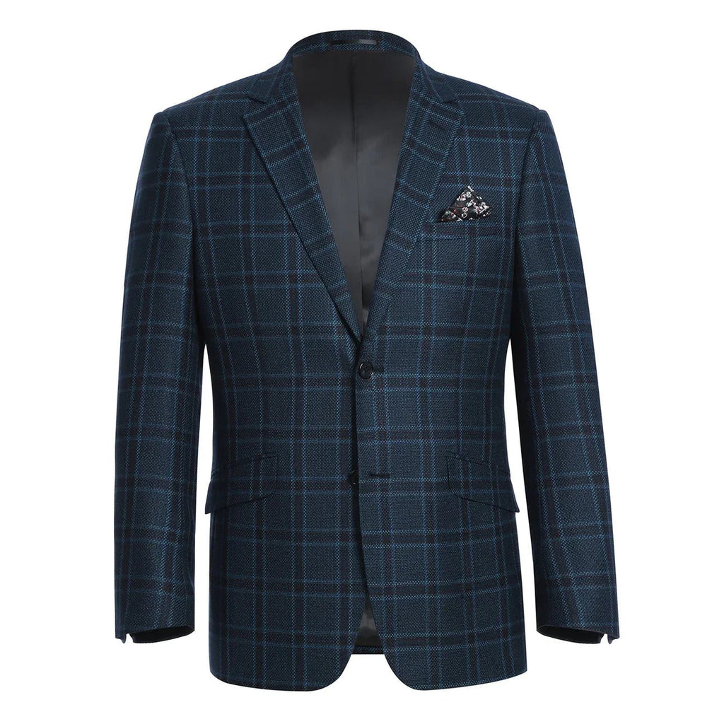 Navy Checked Slim-Fit Wool Sport Jacket - Luzilly Bridal & Apparel