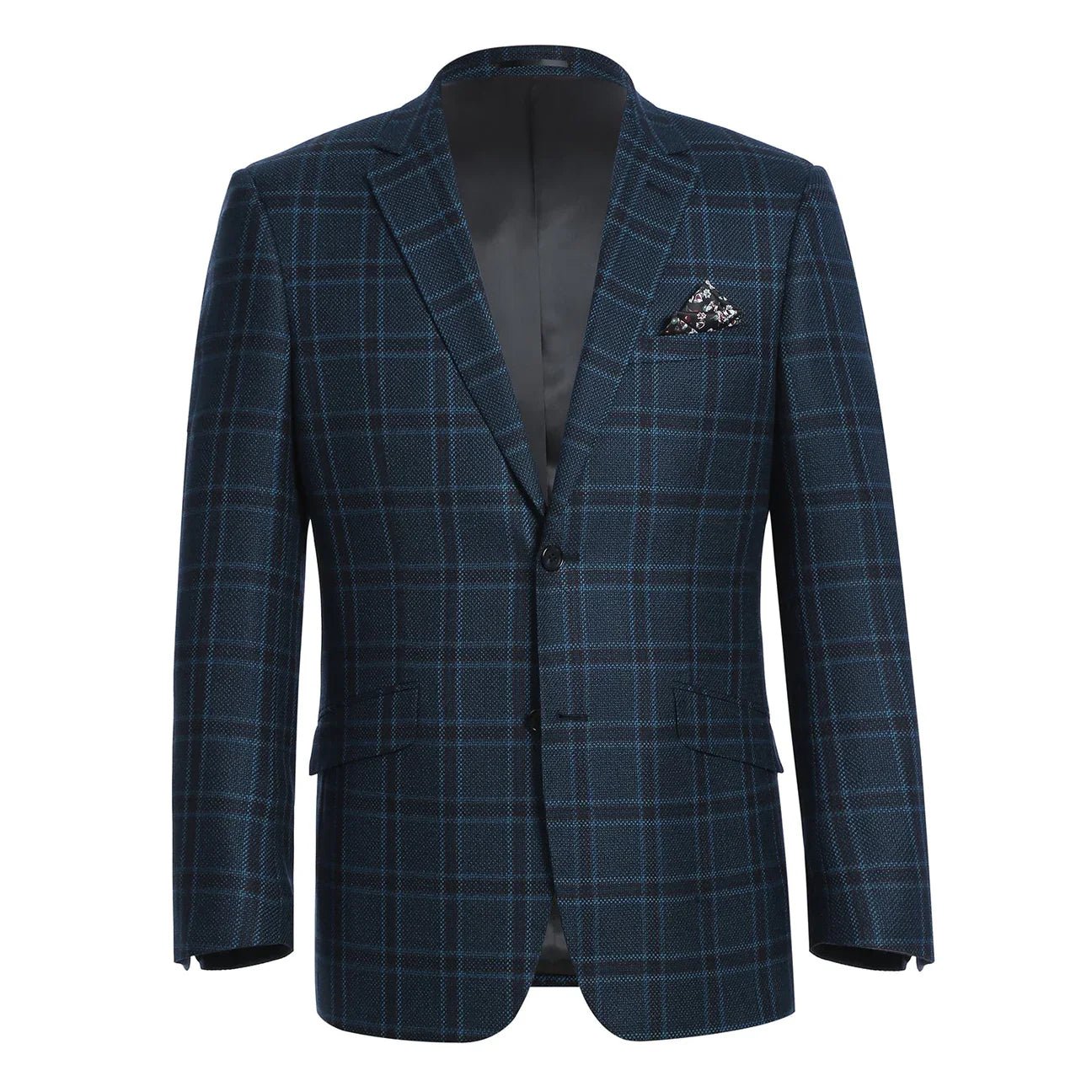 Navy Checked Slim-Fit Wool Sport Jacket - Luzilly Bridal & Apparel