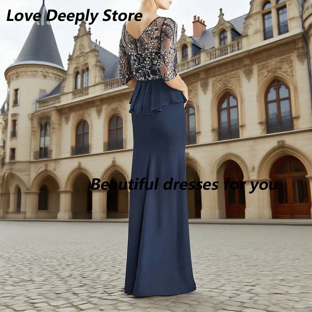 Navy Lace Scoop-Neck Mermaid Mother of the Bride Dress - Luzilly Bridal & Apparel