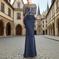 Navy Lace Scoop-Neck Mermaid Mother of the Bride Dress - Luzilly Bridal & Apparel