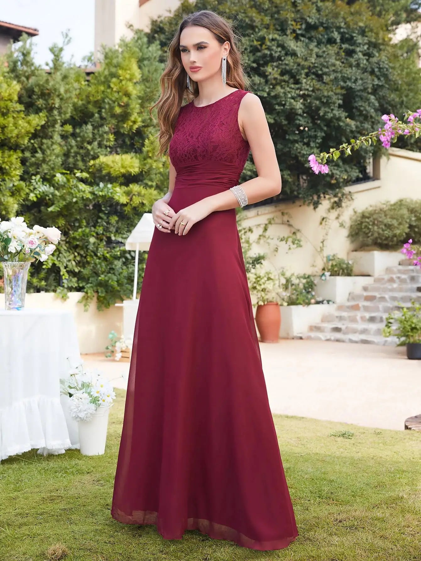Navy Lace-Top Chiffon A-Line Bridesmaid Dress - Luzilly Bridal & Apparel