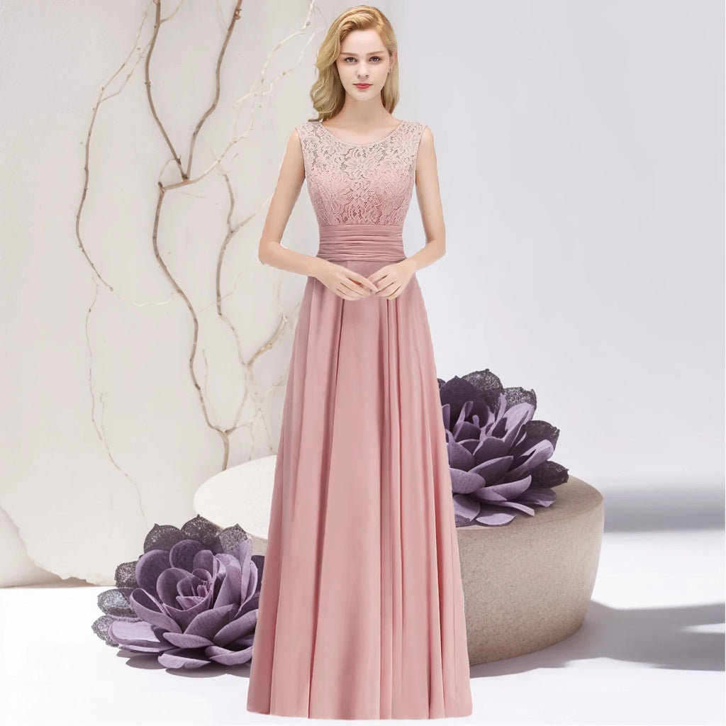 Navy Lace-Top Chiffon A-Line Bridesmaid Dress - Luzilly Bridal & Apparel