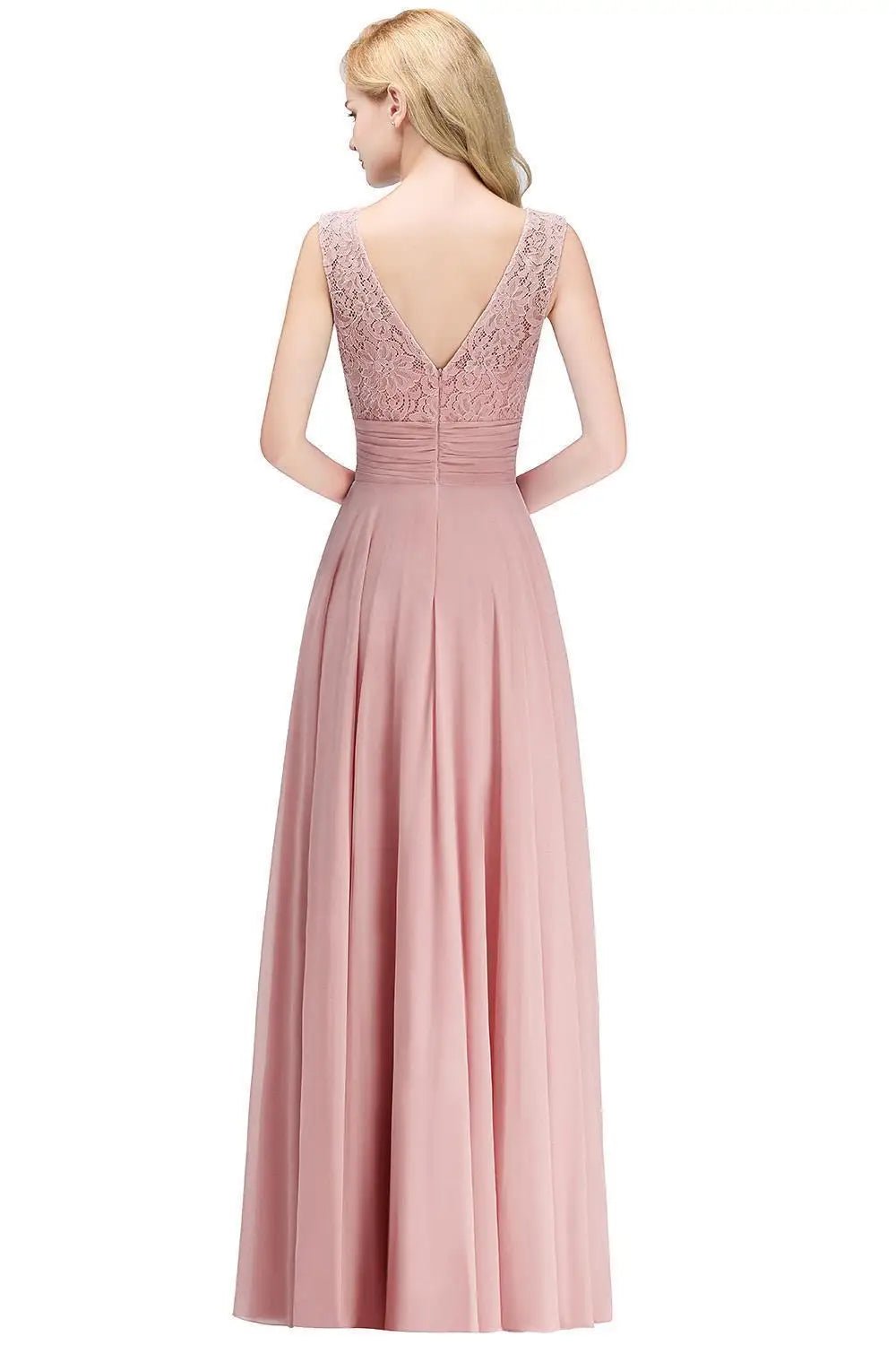 Navy Lace-Top Chiffon A-Line Bridesmaid Dress - Luzilly Bridal & Apparel