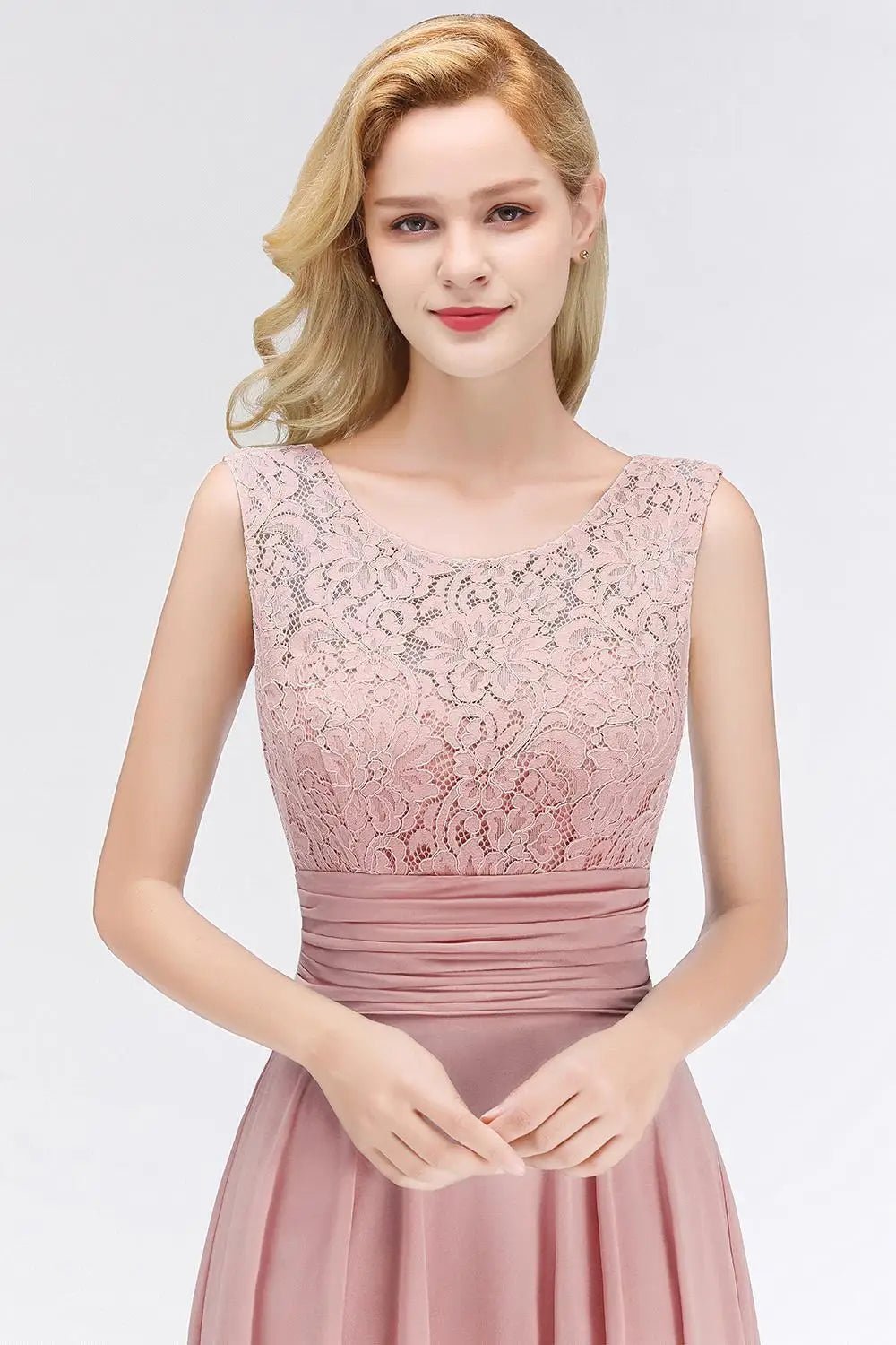 Navy Lace-Top Chiffon A-Line Bridesmaid Dress - Luzilly Bridal & Apparel