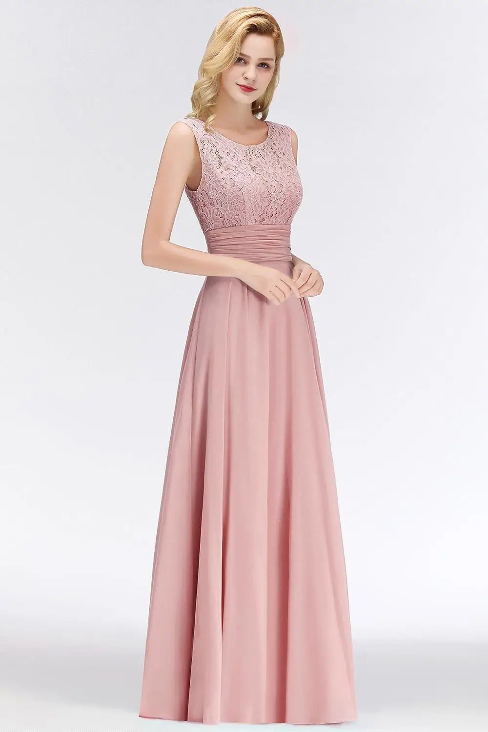 Navy Lace-Top Chiffon A-Line Bridesmaid Dress - Luzilly Bridal & Apparel