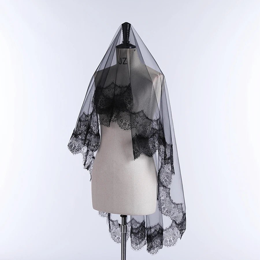 New Arrival Bride Veils One-Layer Women Girl Black Mantilla Wedding Veil Lace Trim Halloween Cosplay Costume Bride Boda 2026 - Luzilly Bridal & Apparel
