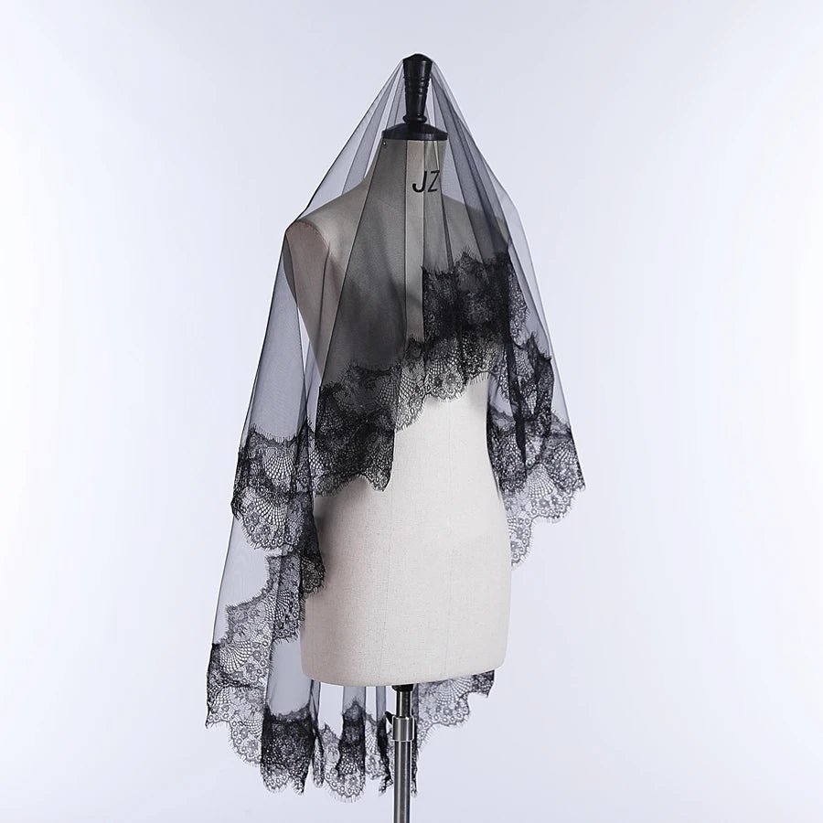 New Arrival Bride Veils One-Layer Women Girl Black Mantilla Wedding Veil Lace Trim Halloween Cosplay Costume Bride Boda 2026 - Luzilly Bridal & Apparel