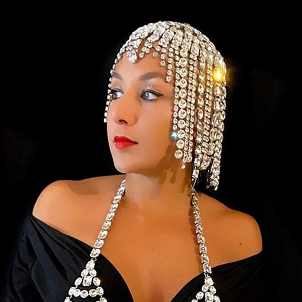 New Boho Long Tassel Hair Chain Rhinestone Head Chain Dance Headband Wedding Tiara Accessories Fringe Hat Headpiece Women - Luzilly Bridal & Apparel