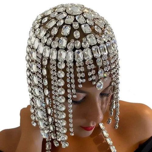 New Boho Long Tassel Hair Chain Rhinestone Head Chain Dance Headband Wedding Tiara Accessories Fringe Hat Headpiece Women - Luzilly Bridal & Apparel
