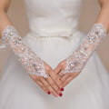 Diamond-Stitched Lace Gloves - Luzilly Bridal & Apparel