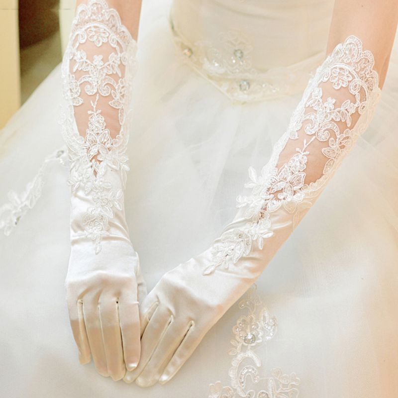 Embroidered Satin Split-Finger Gloves - Luzilly Bridal & Apparel
