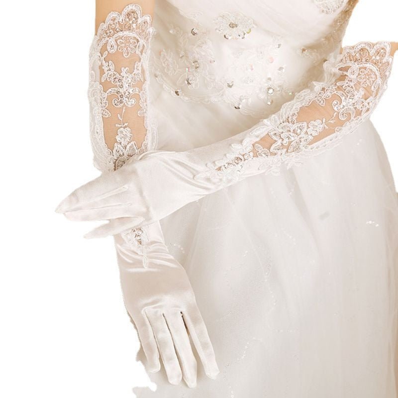 New Bridal Wedding Dress Gloves Banquet Satin Lace Embroidered - Luzilly Bridal & Apparel