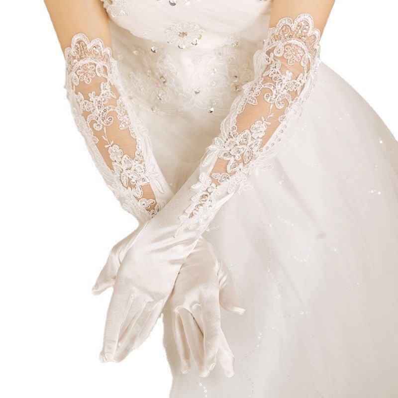 New Bridal Wedding Dress Gloves Banquet Satin Lace Embroidered - Luzilly Bridal & Apparel