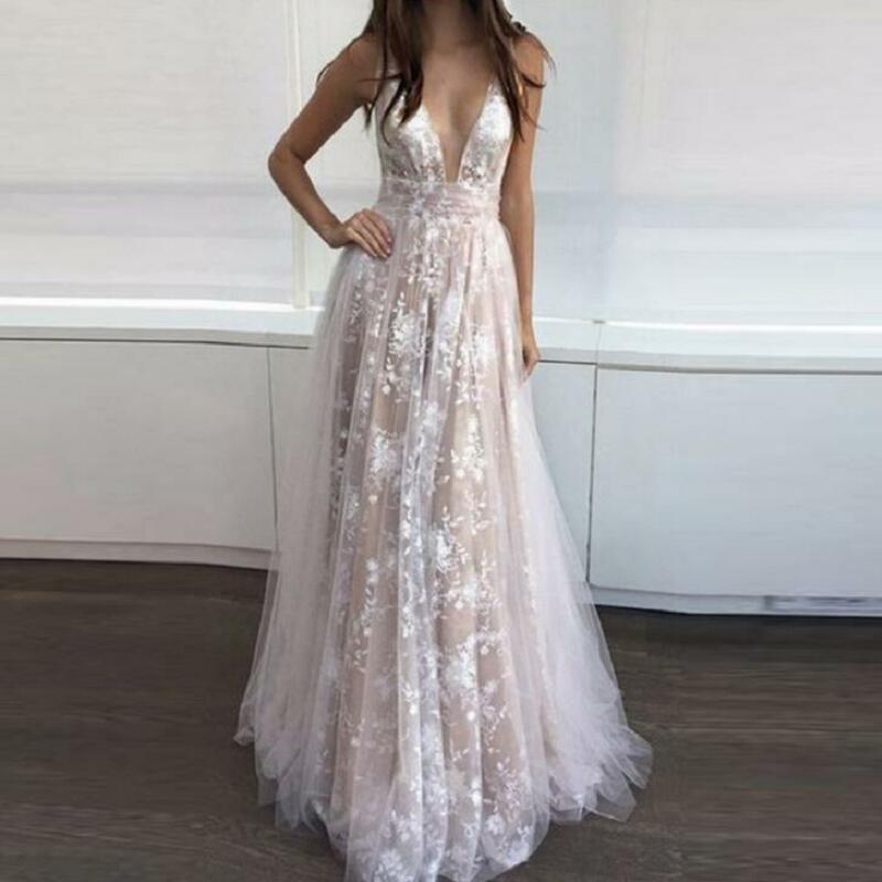 New dress AliExpress explosion models lace deep V wedding dress long skirt women's clothing - Luzilly Bridal & Apparel