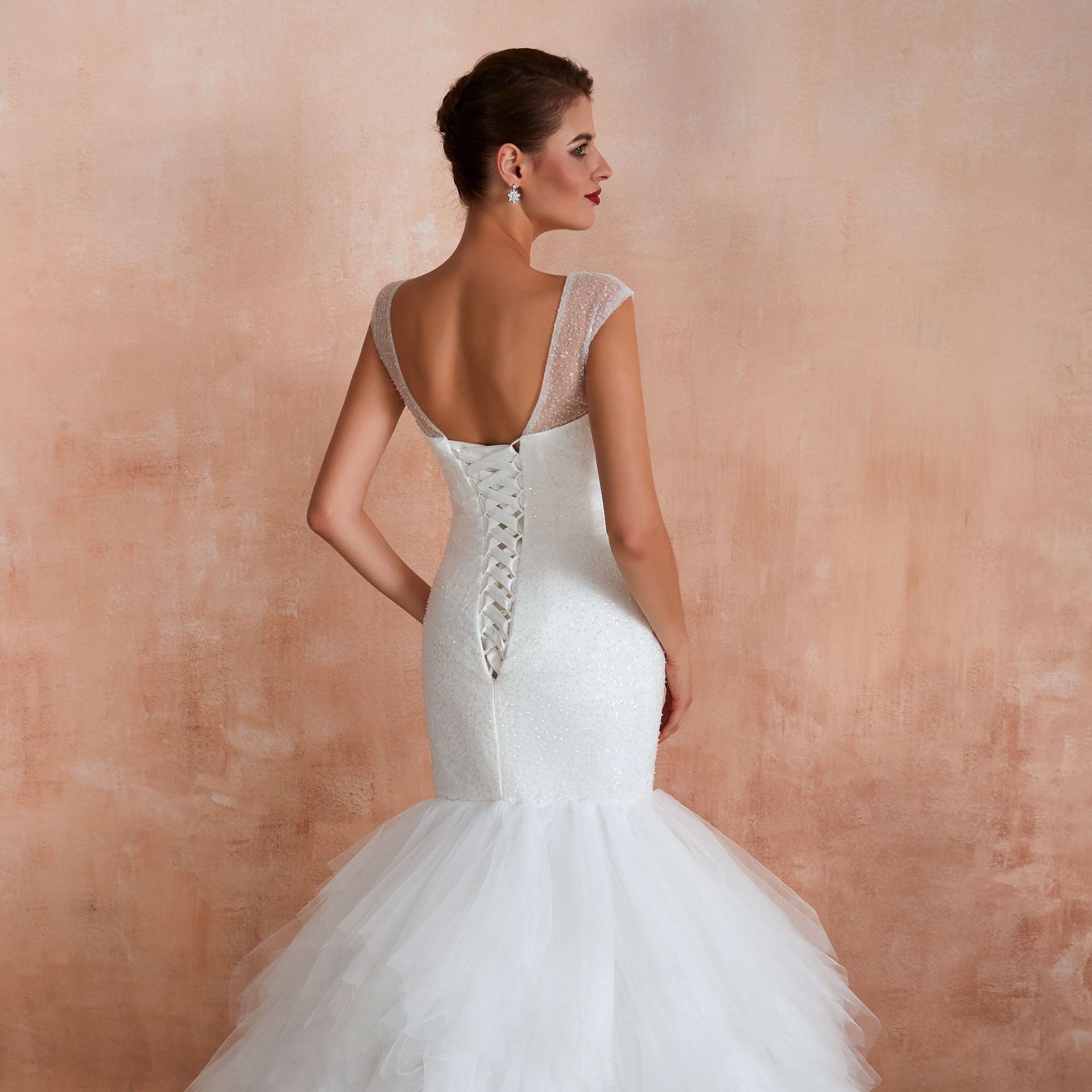 New Fishtail Skirt Wedding Dress Big Tail Bride Female Lead Yarn Mermaid Waist Backless V-Neck Customization - Luzilly Bridal & Apparel