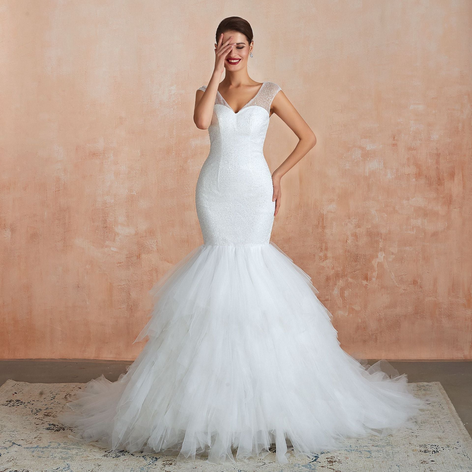Backless V-Neck Mermaid Fishtail Gown - Luzilly Bridal & Apparel