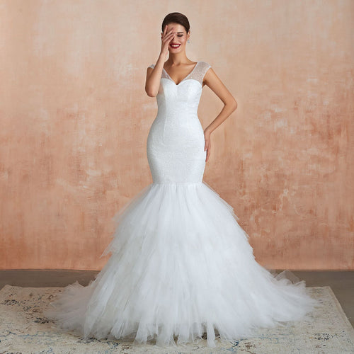 Backless V-Neck Mermaid Fishtail Gown - Luzilly Bridal & Apparel
