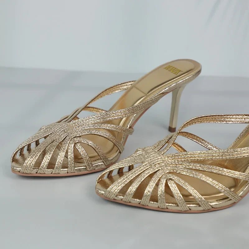 New Gold Hollow Thin Strip Heels for Women Luxury Pointed Toe Heeled Pumps Office Lady Mules Summer Stiletto Shoe Sandals 2025 - Luzilly Bridal & Apparel