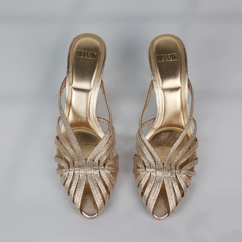 New Gold Hollow Thin Strip Heels for Women Luxury Pointed Toe Heeled Pumps Office Lady Mules Summer Stiletto Shoe Sandals 2025 - Luzilly Bridal & Apparel