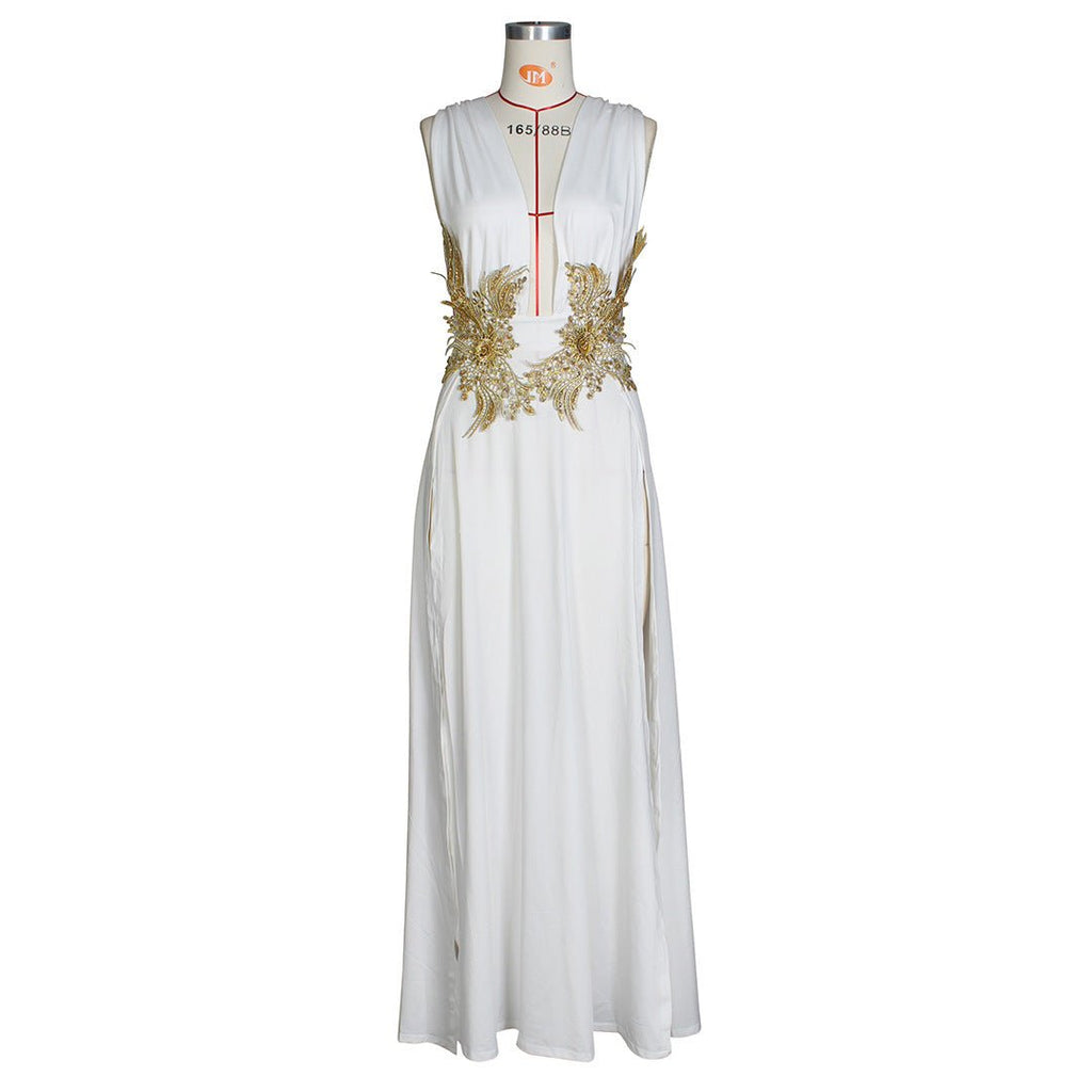New Ladies Maxi Dress Sexy Fashion Wedding Evening Dress Deep V Plunge Plunge High Slit Part Large Swing Mop Dress - Luzilly Bridal & Apparel
