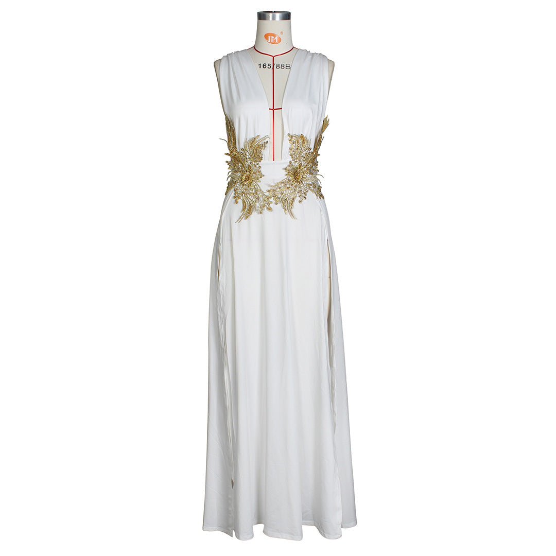 New Ladies Maxi Dress Sexy Fashion Wedding Evening Dress Deep V Plunge Plunge High Slit Part Large Swing Mop Dress - Luzilly Bridal & Apparel