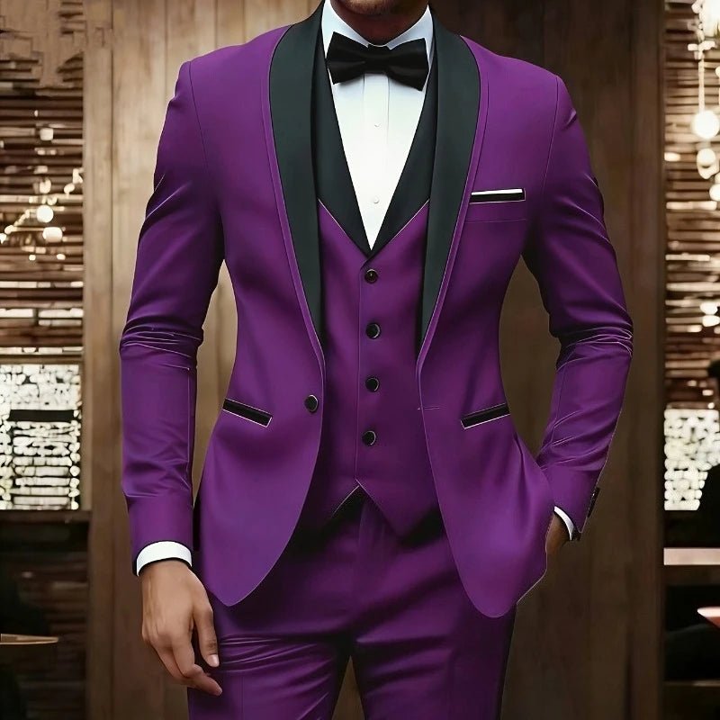 New Men's 3 Piece Suit Business Formal Set, Groom & Groomsman Wedding Suit, Elegant Prom & Party Outfit - Luzilly Bridal & Apparel