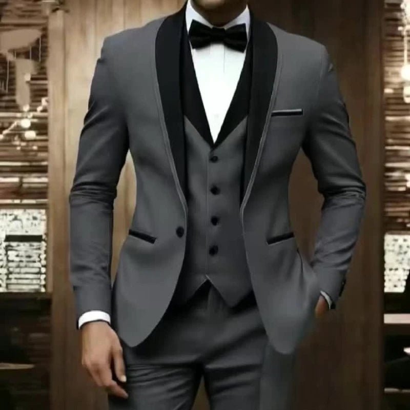 New Men's 3 Piece Suit Business Formal Set, Groom & Groomsman Wedding Suit, Elegant Prom & Party Outfit - Luzilly Bridal & Apparel